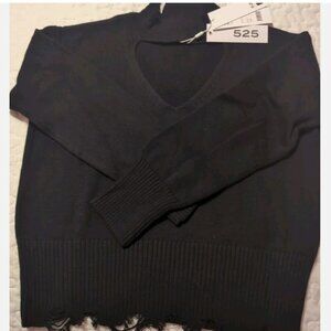 525 AMERICA BLACK DISTRESSED OPEN NECK 100% COTTON SWEATER SIZE SMALL BNWT...